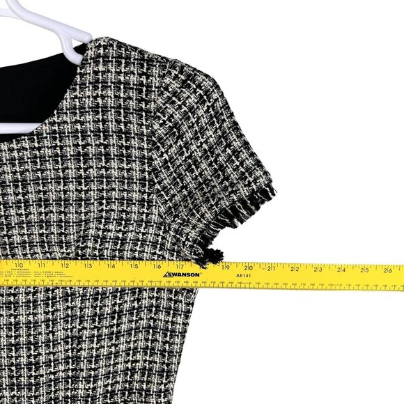 Talbots Womens 6 Tweed Black White Dress Raw Hem Houndstooth Old Money Office - Picture 10 of 16
